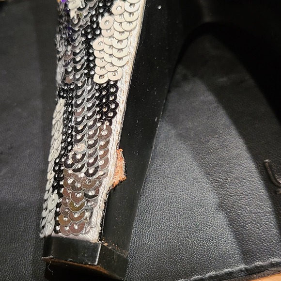 COACH Ashley Sequined Animal Print Open‎ Toe Platform Pumps Women's Size 7.5B - Picture 14 of 14